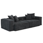 Schwarzes Cord-Ecksofa, individuell anpassbares Sofa mit Kissen.