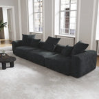 Schwarzes Cord-Ecksofa, individuell anpassbares Sofa mit Kissen.