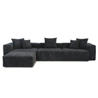 Schwarzes Cord-Ecksofa, individuell anpassbares Sofa mit Kissen.