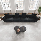 Schwarzes Cord-Ecksofa, individuell anpassbares Sofa mit Kissen.