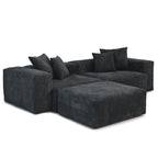 Schwarzes Cord-Ecksofa, individuell anpassbares Sofa mit Kissen.