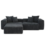 Schwarzes Cord-Ecksofa, individuell anpassbares Sofa mit Kissen.