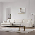Large L-Shaped Cloud Couch in Beige Corduroy - Deep Seat Sofa Bed with USB, Cup Holder