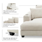 Großes L-förmiges Cloud Sofa in beigem Cord – Tiefes Schlafsofa mit USB, Getränkehalter
