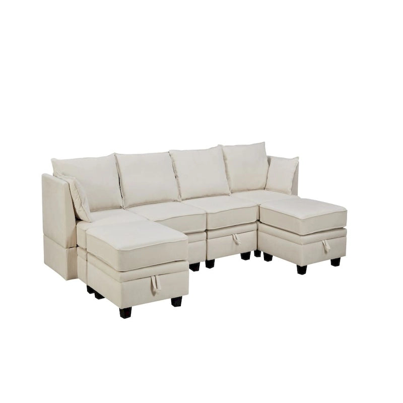 Modernes großes U-förmiges modulares Ecksofa, umwandelbares Schlafsofa mit beidseitig montierbarer Récamiere für das Wohnzimmer, Stauraumsitz