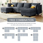 Modernes großes U-förmiges modulares Ecksofa, umwandelbares Schlafsofa mit beidseitig montierbarer Récamiere für das Wohnzimmer, Stauraumsitz