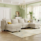 Modernes großes U-förmiges modulares Ecksofa, umwandelbares Schlafsofa mit beidseitig montierbarer Récamiere für das Wohnzimmer, Stauraumsitz
