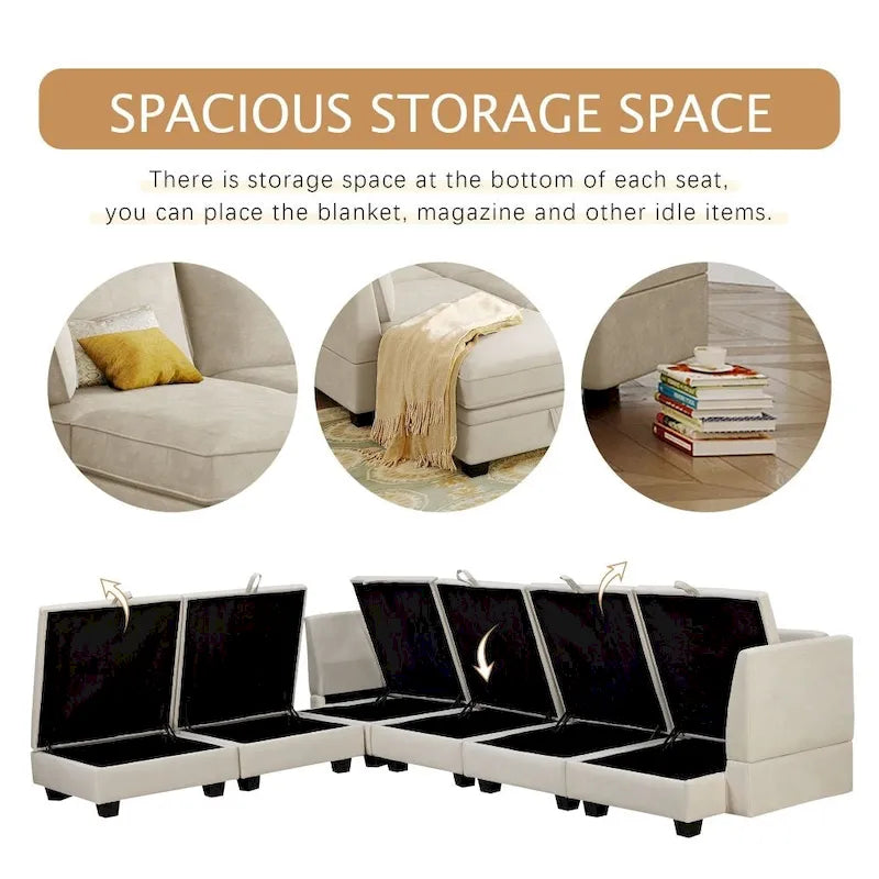 Modernes großes U-förmiges modulares Ecksofa, umwandelbares Schlafsofa mit beidseitig montierbarer Récamiere für das Wohnzimmer, Stauraumsitz