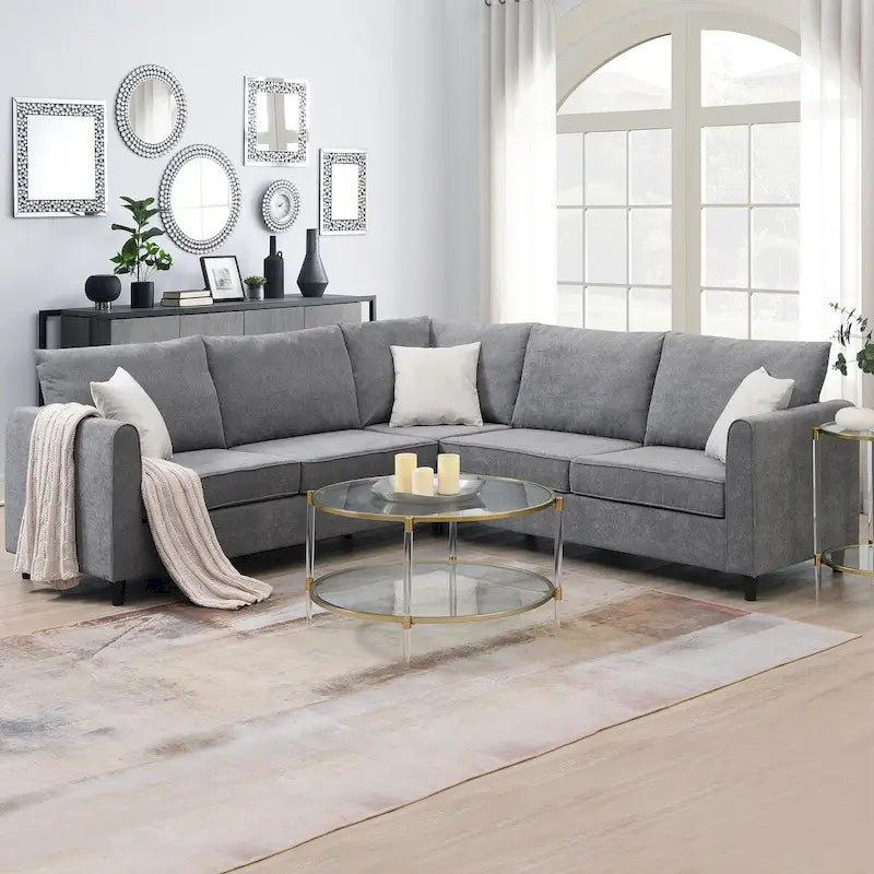 Modernes 3-teiliges Ecksofa, L-förmige Polstercouch mit 3 Kissen