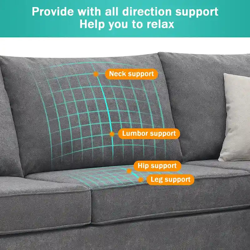 Modernes 3-teiliges Ecksofa, L-förmige Polstercouch mit 3 Kissen