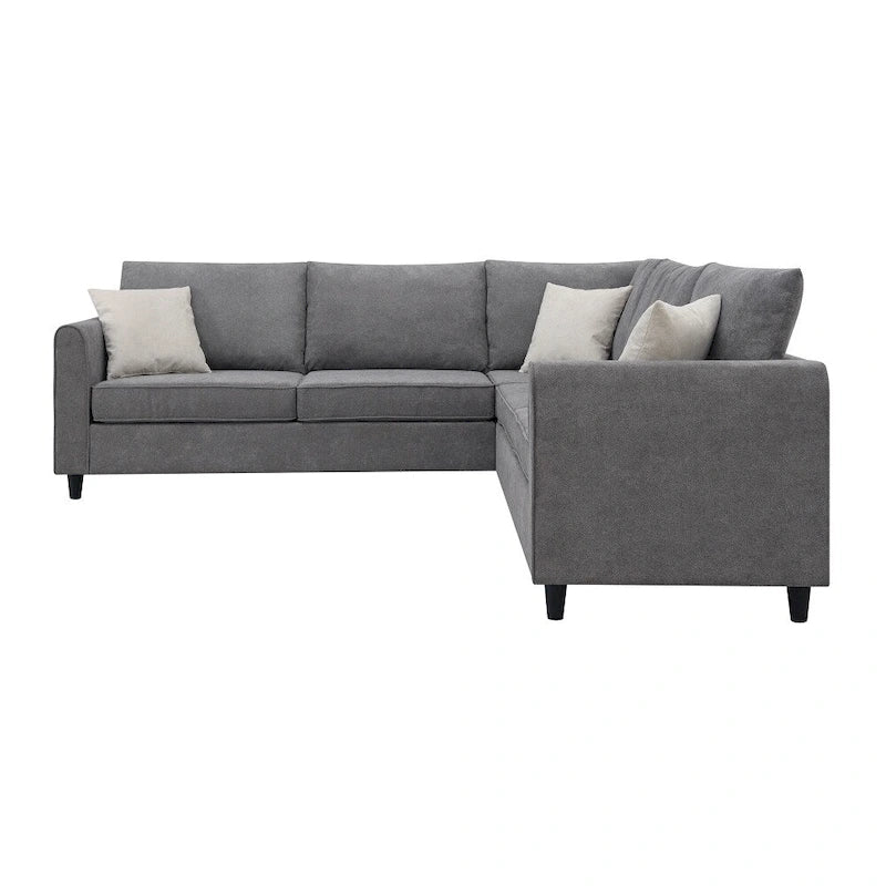 Modernes 3-teiliges Ecksofa, L-förmige Polstercouch mit 3 Kissen