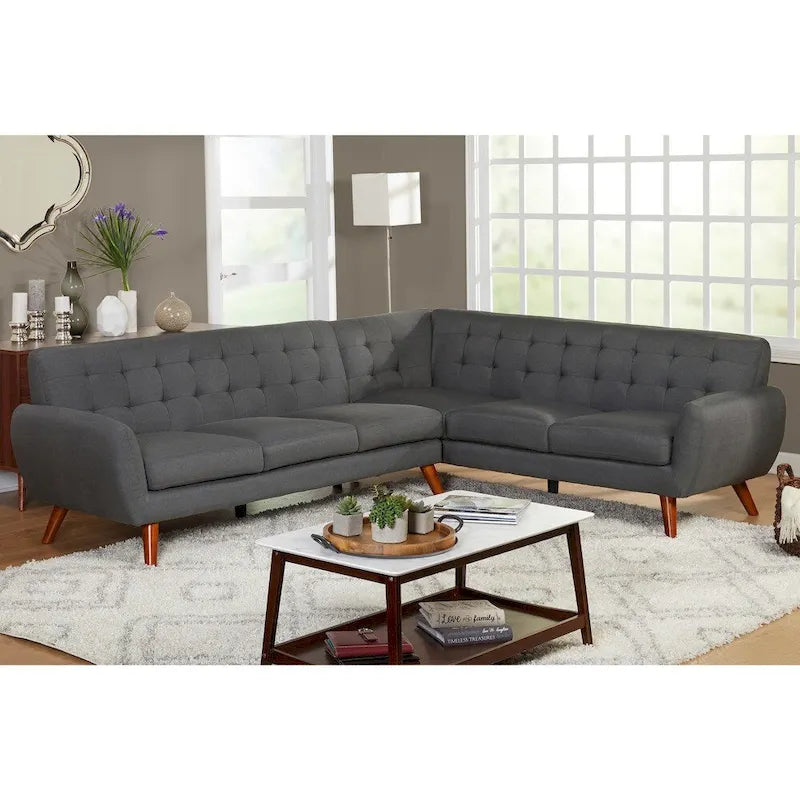 Simple Living Livingston Mid-Century Tufted L-shaped Sectional Sofa