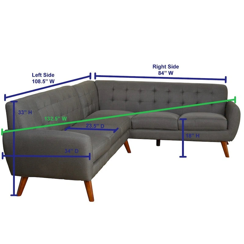 Simple Living Livingston Mid-Century Gepolstertes L-förmiges Ecksofa
