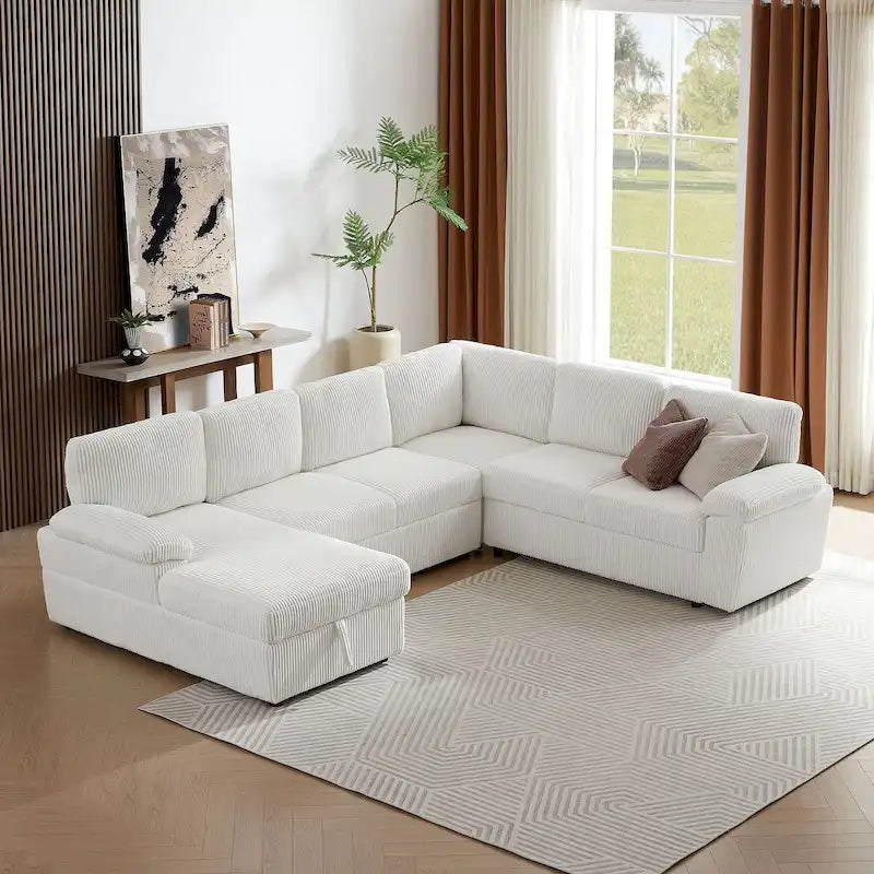 Modulares Sektionssofa Couch Freie Kombination L/U-förmig Kordsamt gepolstert umwandelbares Schlafsofa Tagesbett
