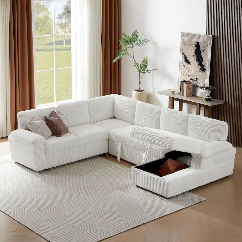 Modulares Sektionssofa Couch Freie Kombination L/U-förmig Kordsamt gepolstert umwandelbares Schlafsofa Tagesbett