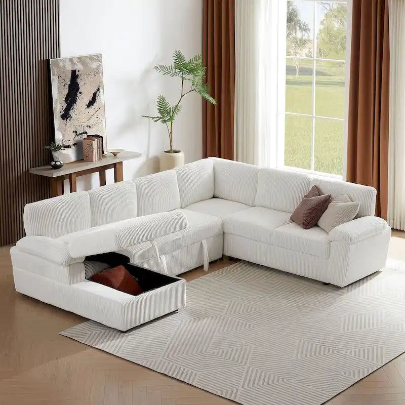 Modulares Sektionssofa Couch Freie Kombination L/U-förmig Kordsamt gepolstert umwandelbares Schlafsofa Tagesbett