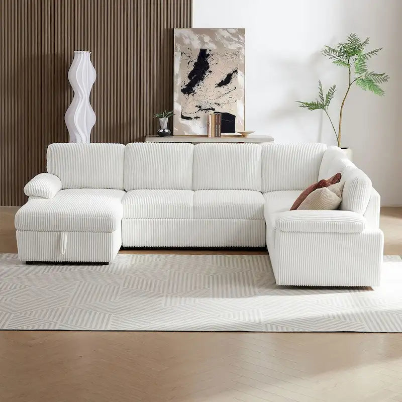 Modulares Sektionssofa Couch Freie Kombination L/U-förmig Kordsamt gepolstert umwandelbares Schlafsofa Tagesbett