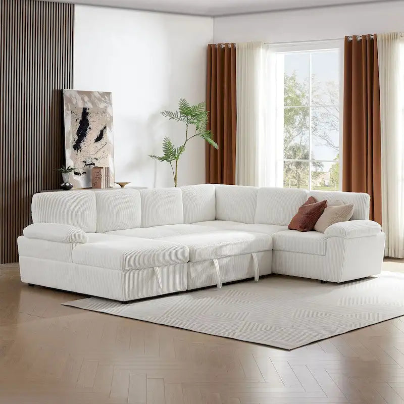 Modulares Sektionssofa Couch Freie Kombination L/U-förmig Kordsamt gepolstert umwandelbares Schlafsofa Tagesbett