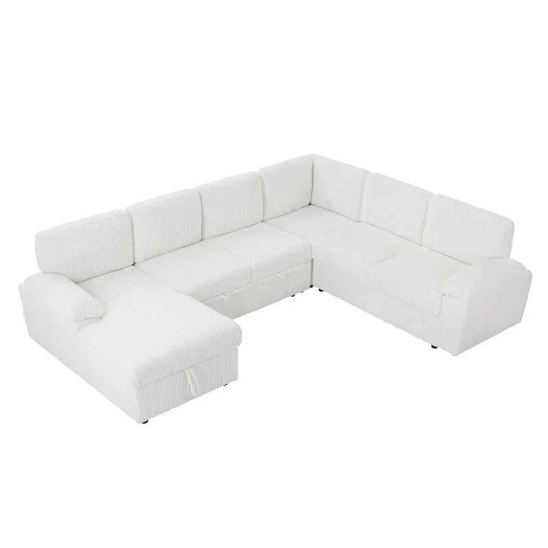 Modulares Sektionssofa Couch Freie Kombination L/U-förmig Kordsamt gepolstert umwandelbares Schlafsofa Tagesbett