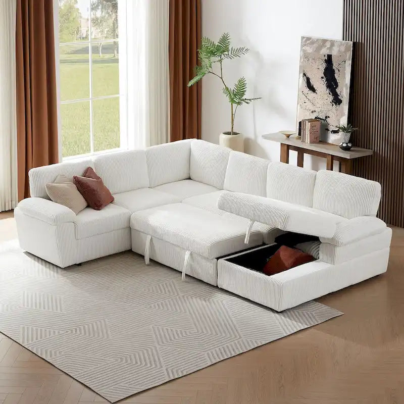 Modulares Sektionssofa Couch Freie Kombination L/U-förmig Kordsamt gepolstert umwandelbares Schlafsofa Tagesbett