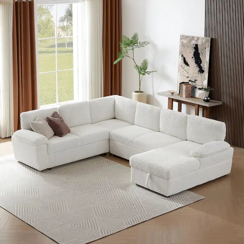 Modulares Sektionssofa Couch Freie Kombination L/U-förmig Kordsamt gepolstert umwandelbares Schlafsofa Tagesbett