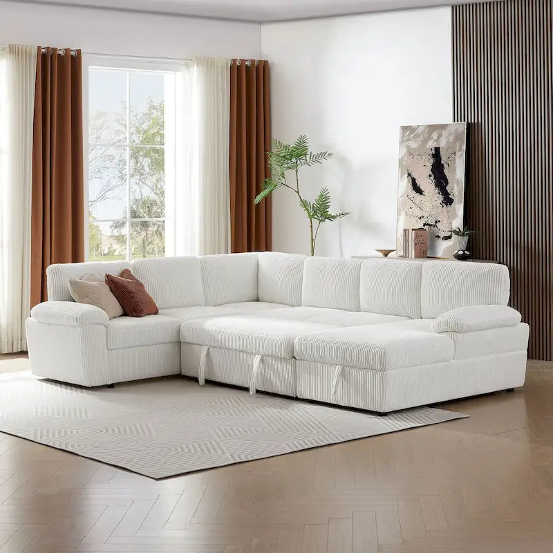 Modulares Sektionssofa Couch Freie Kombination L/U-förmig Kordsamt gepolstert umwandelbares Schlafsofa Tagesbett