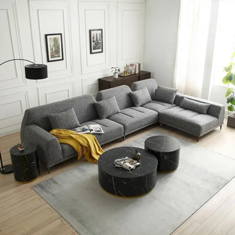Modernes großes abnehmbares Schlafsofa grauer Stoff mit Kissen