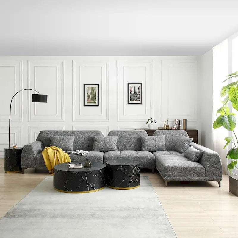 Modernes großes abnehmbares Schlafsofa grauer Stoff mit Kissen