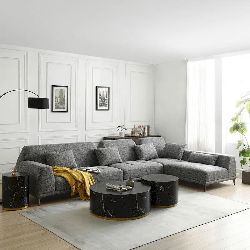 Modernes großes abnehmbares Schlafsofa grauer Stoff mit Kissen