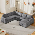 U-förmige Kombination aus 6-Sitzer-Ecksofa mit Stauschlafsessel und USB-Anschlüssen
