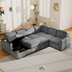 U-förmige Kombination aus 6-Sitzer-Ecksofa mit Stauschlafsessel und USB-Anschlüssen