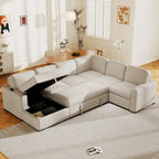 U-förmige Kombination aus 6-Sitzer-Ecksofa mit Stauschlafsessel und USB-Anschlüssen