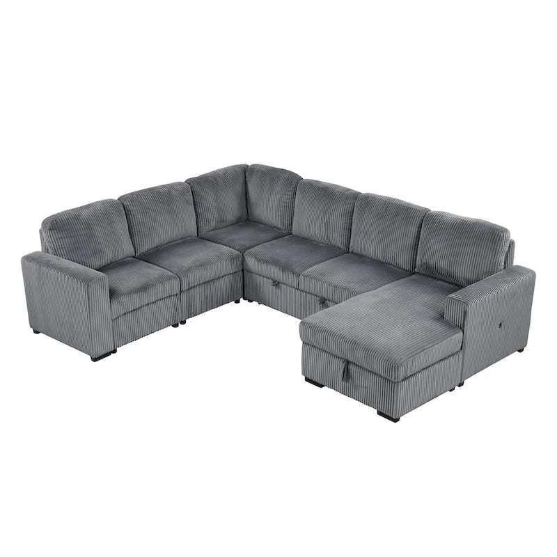 U-förmige Kombination aus 6-Sitzer-Ecksofa mit Stauschlafsessel und USB-Anschlüssen