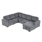 U-förmige Kombination aus 6-Sitzer-Ecksofa mit Stauschlafsessel und USB-Anschlüssen