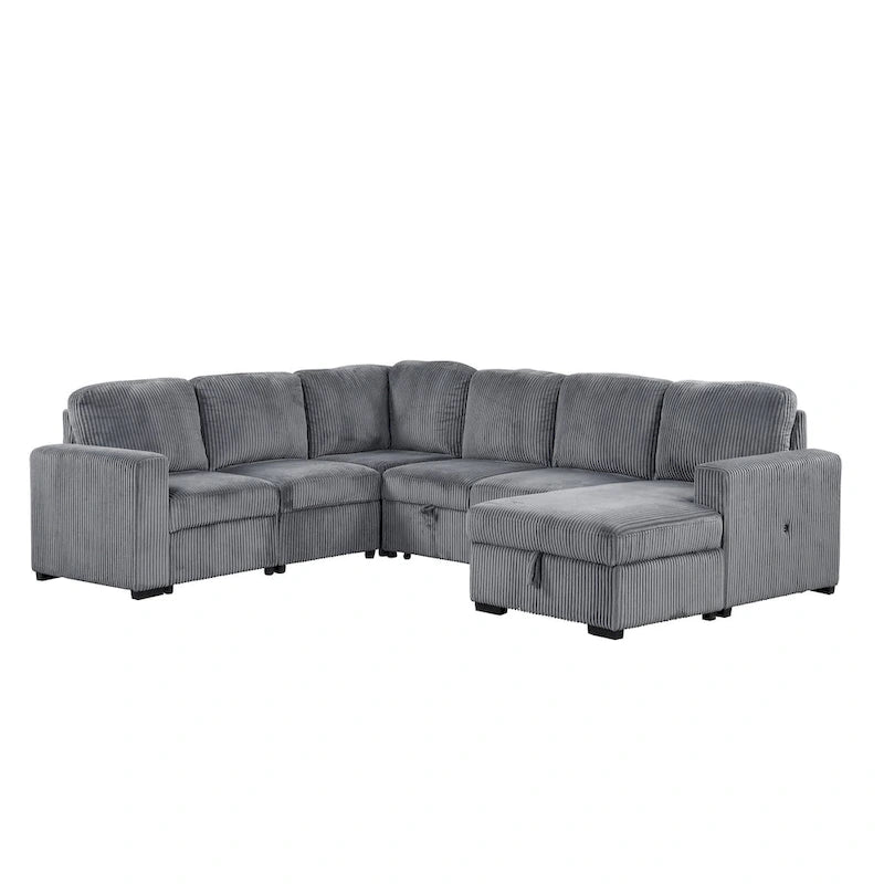 U-förmige Kombination aus 6-Sitzer-Ecksofa mit Stauschlafsessel und USB-Anschlüssen