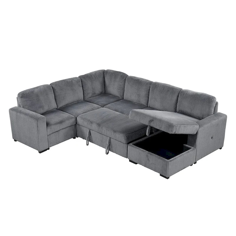 U-förmige Kombination aus 6-Sitzer-Ecksofa mit Stauschlafsessel und USB-Anschlüssen