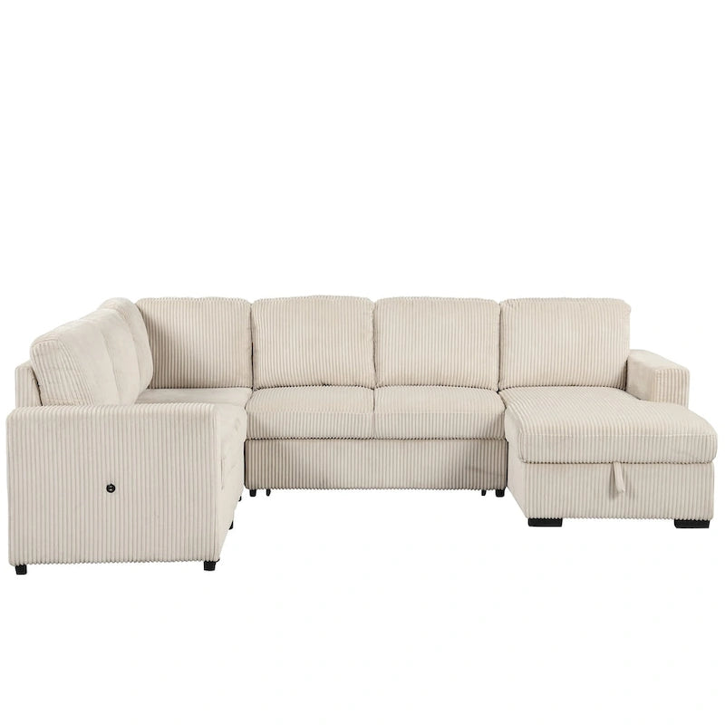 U-förmige Kombination aus 6-Sitzer-Ecksofa mit Stauschlafsessel und USB-Anschlüssen