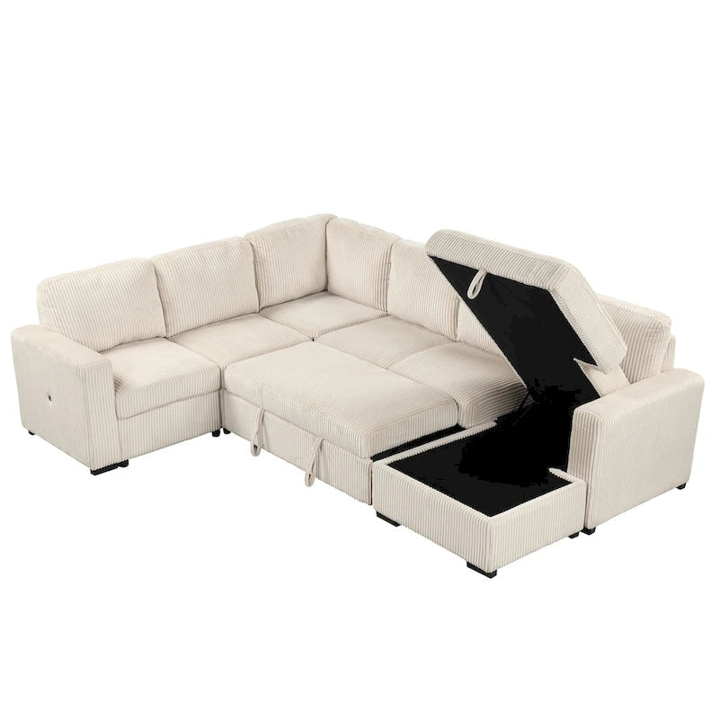 U-förmige Kombination aus 6-Sitzer-Ecksofa mit Stauschlafsessel und USB-Anschlüssen