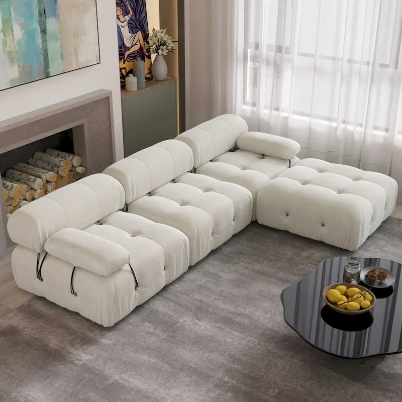 104 L-förmiges Ecksofa, minimalistisches Samtsofa mit umkehrbarer Recamiere und Ottomane