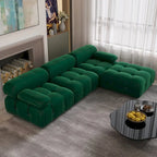 104 L-förmiges Ecksofa, minimalistisches Samtsofa mit umkehrbarer Recamiere und Ottomane