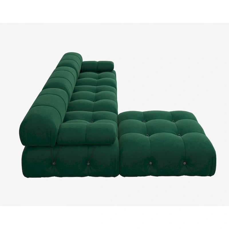 104 L-förmiges Ecksofa, minimalistisches Samtsofa mit umkehrbarer Recamiere und Ottomane