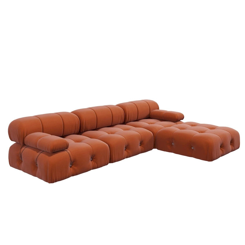 104 L-förmiges Ecksofa, minimalistisches Samtsofa mit umkehrbarer Recamiere und Ottomane