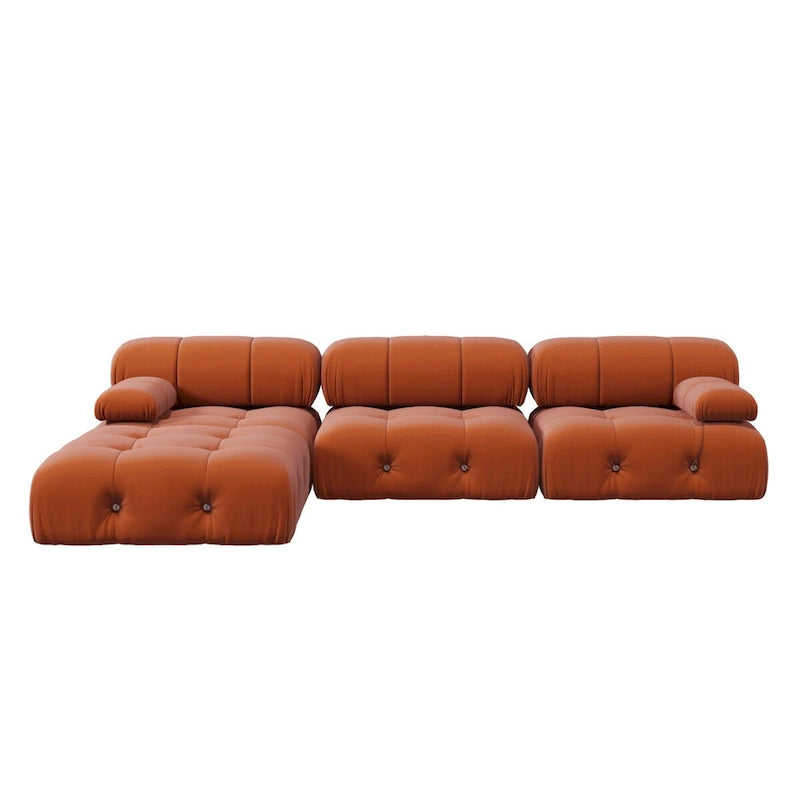 104 L-förmiges Ecksofa, minimalistisches Samtsofa mit umkehrbarer Recamiere und Ottomane
