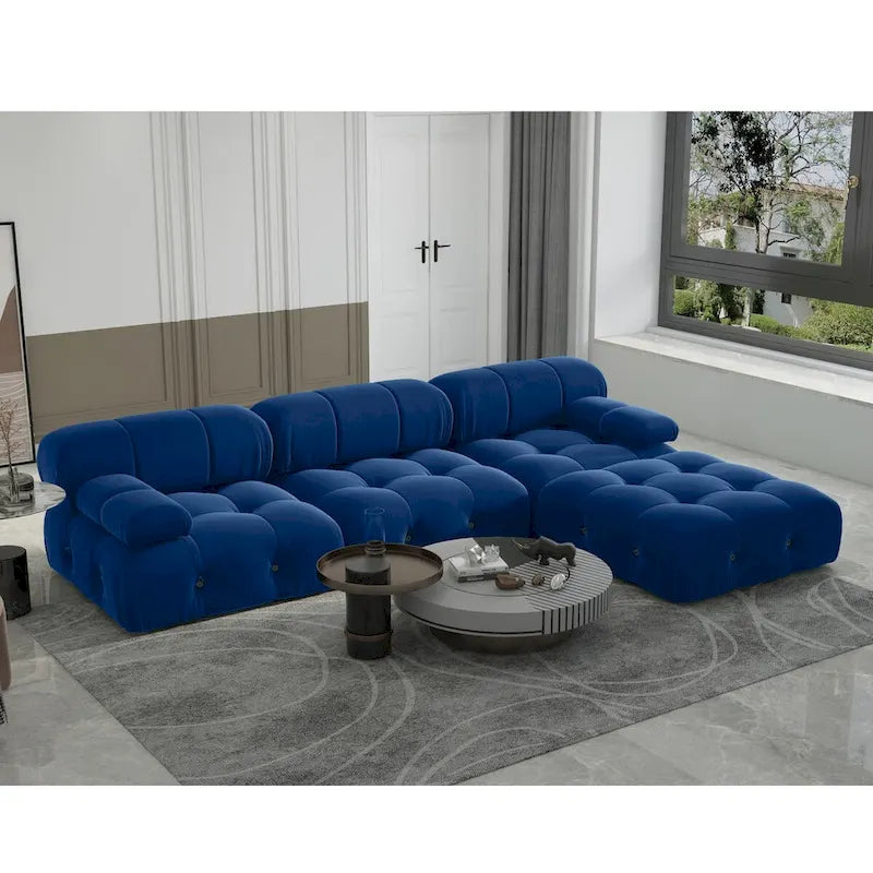 104 L-förmiges Ecksofa, minimalistisches Samtsofa mit umkehrbarer Recamiere und Ottomane