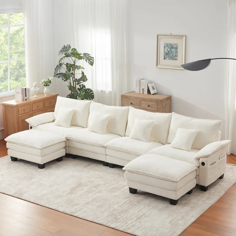 144 Modulares Kompressions-Sofa-Set, verwandelbares Sektionsschlafsofa mit 2 Ottomanen