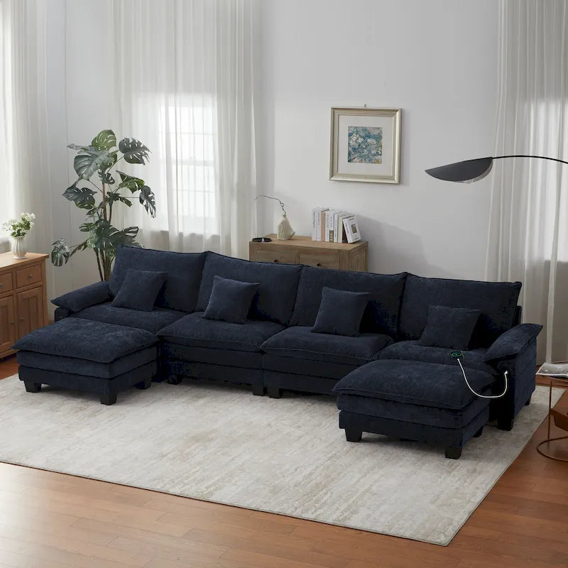 144 Modulares Kompressions-Sofa-Set, verwandelbares Sektionsschlafsofa mit 2 Ottomanen