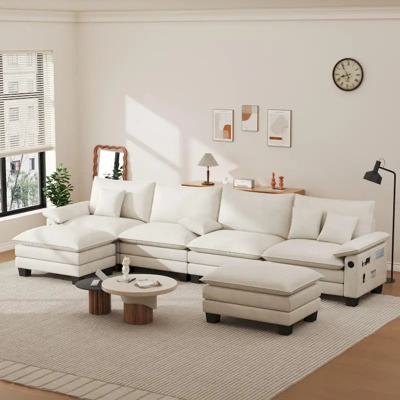 144 Modulares Kompressions-Sofa-Set, verwandelbares Sektionsschlafsofa mit 2 Ottomanen