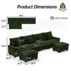 144 Modulares Kompressions-Sofa-Set, verwandelbares Sektionsschlafsofa mit 2 Ottomanen