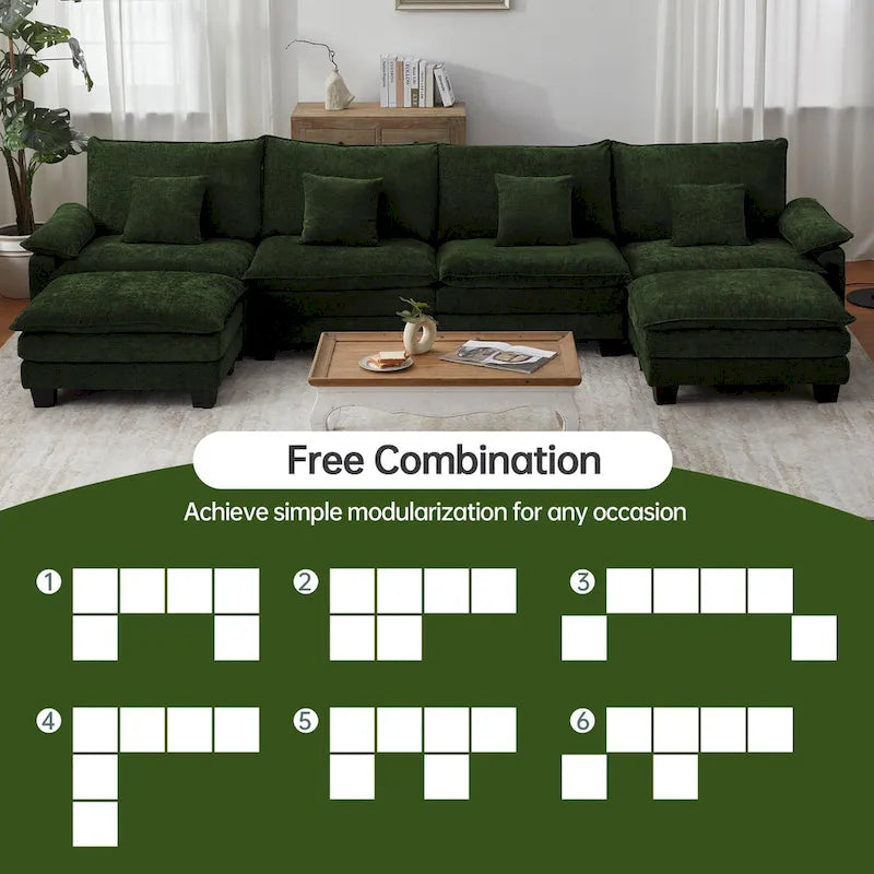 144 Modulares Kompressions-Sofa-Set, verwandelbares Sektionsschlafsofa mit 2 Ottomanen