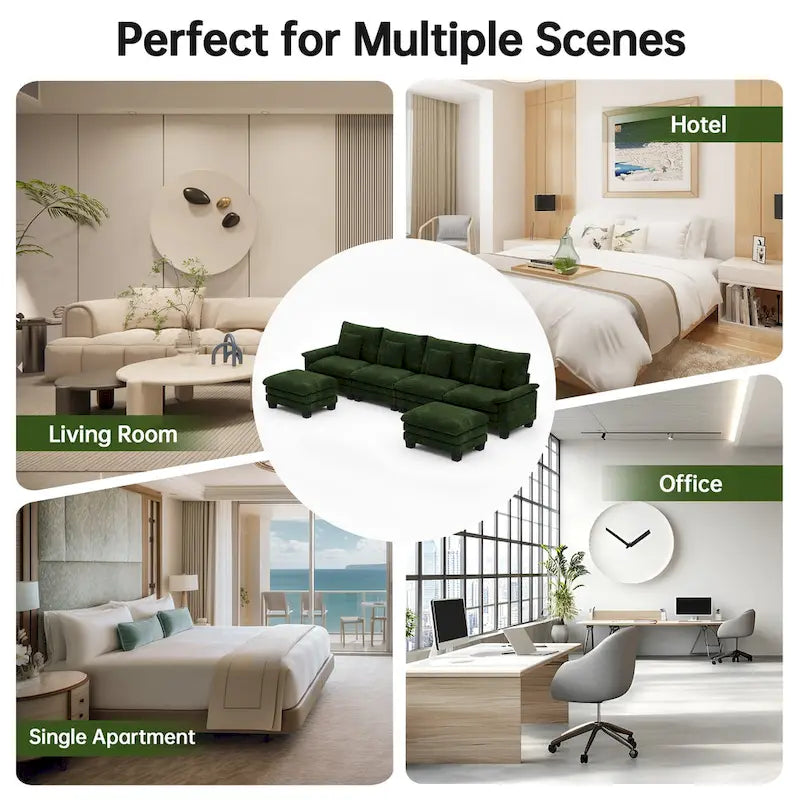 144 Modulares Kompressions-Sofa-Set, verwandelbares Sektionsschlafsofa mit 2 Ottomanen